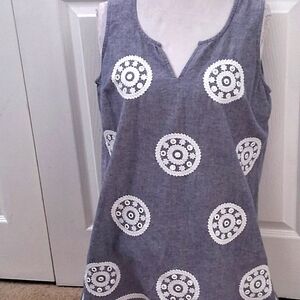 Mudpie Chambrey Sleeveless Tunic With Embroidered Medallions   Size L